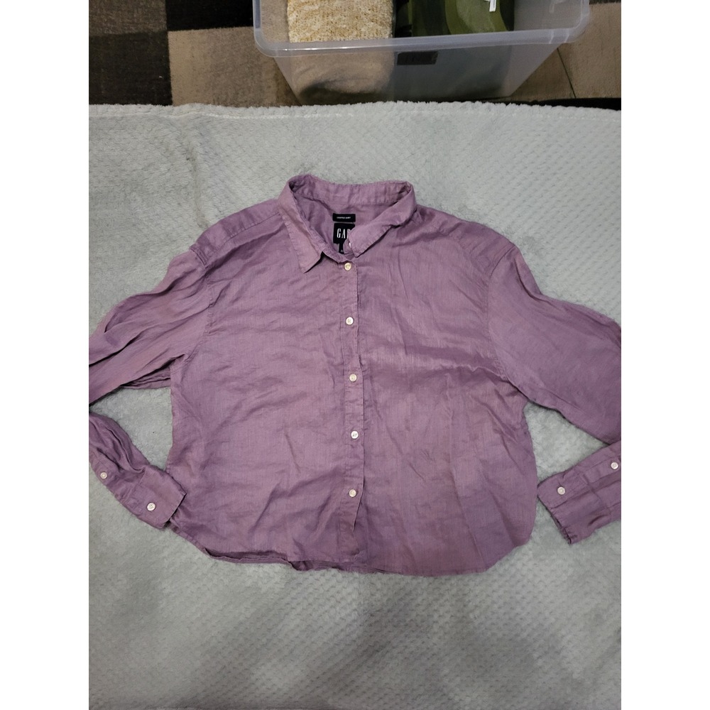 Gap button-down long sleeve blouse cropped large wisteria